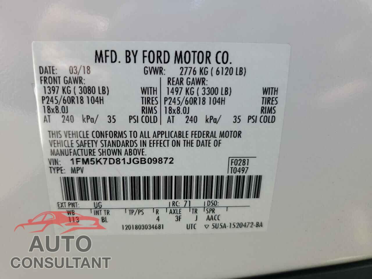 FORD EXPLORER 2018 - 1FM5K7D81JGB09872
