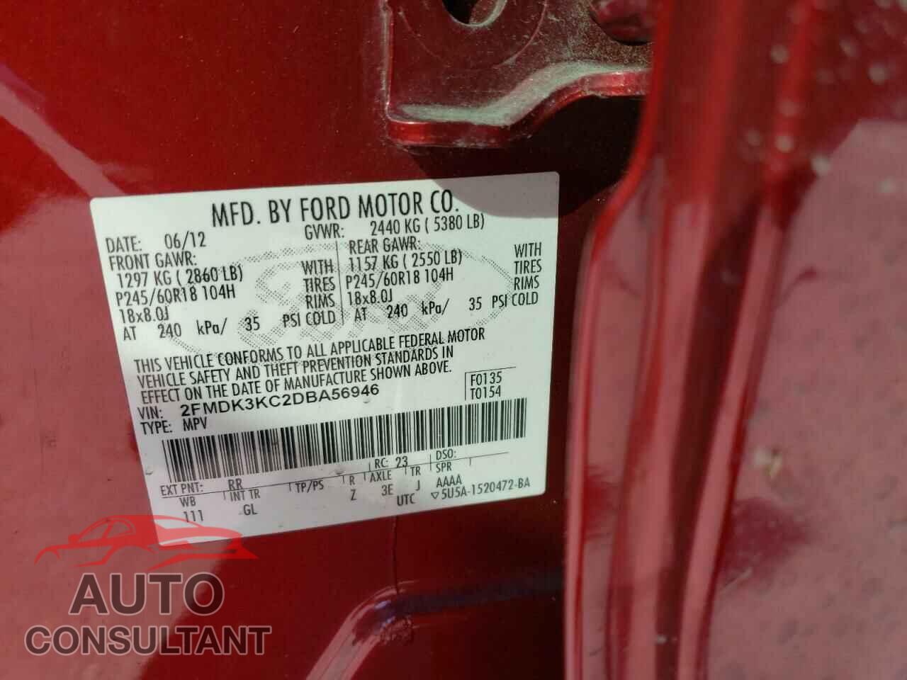 FORD EDGE 2013 - 2FMDK3KC2DBA56946