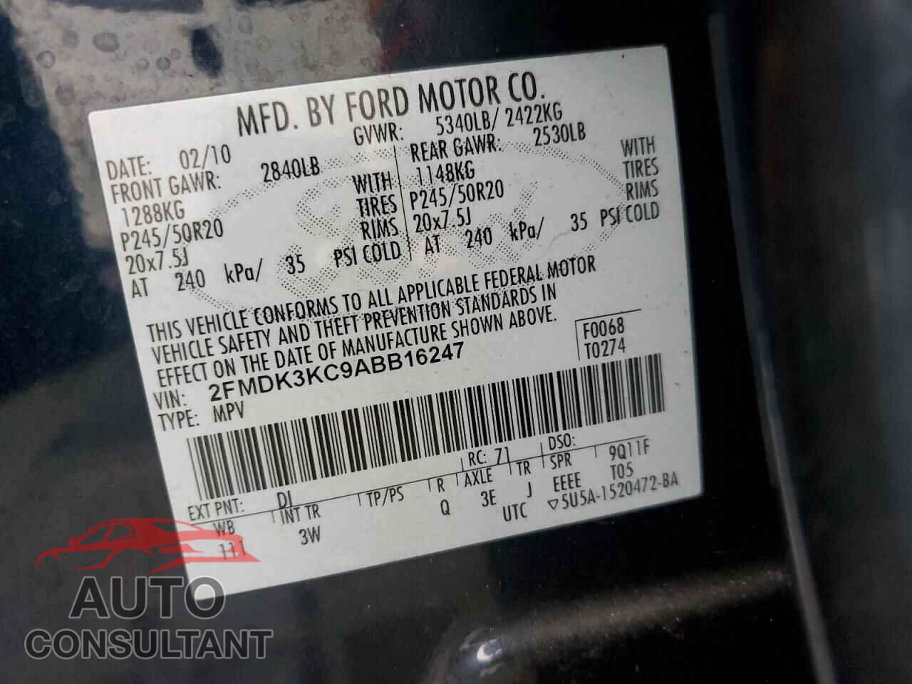 FORD EDGE 2010 - 2FMDK3KC9ABB16247