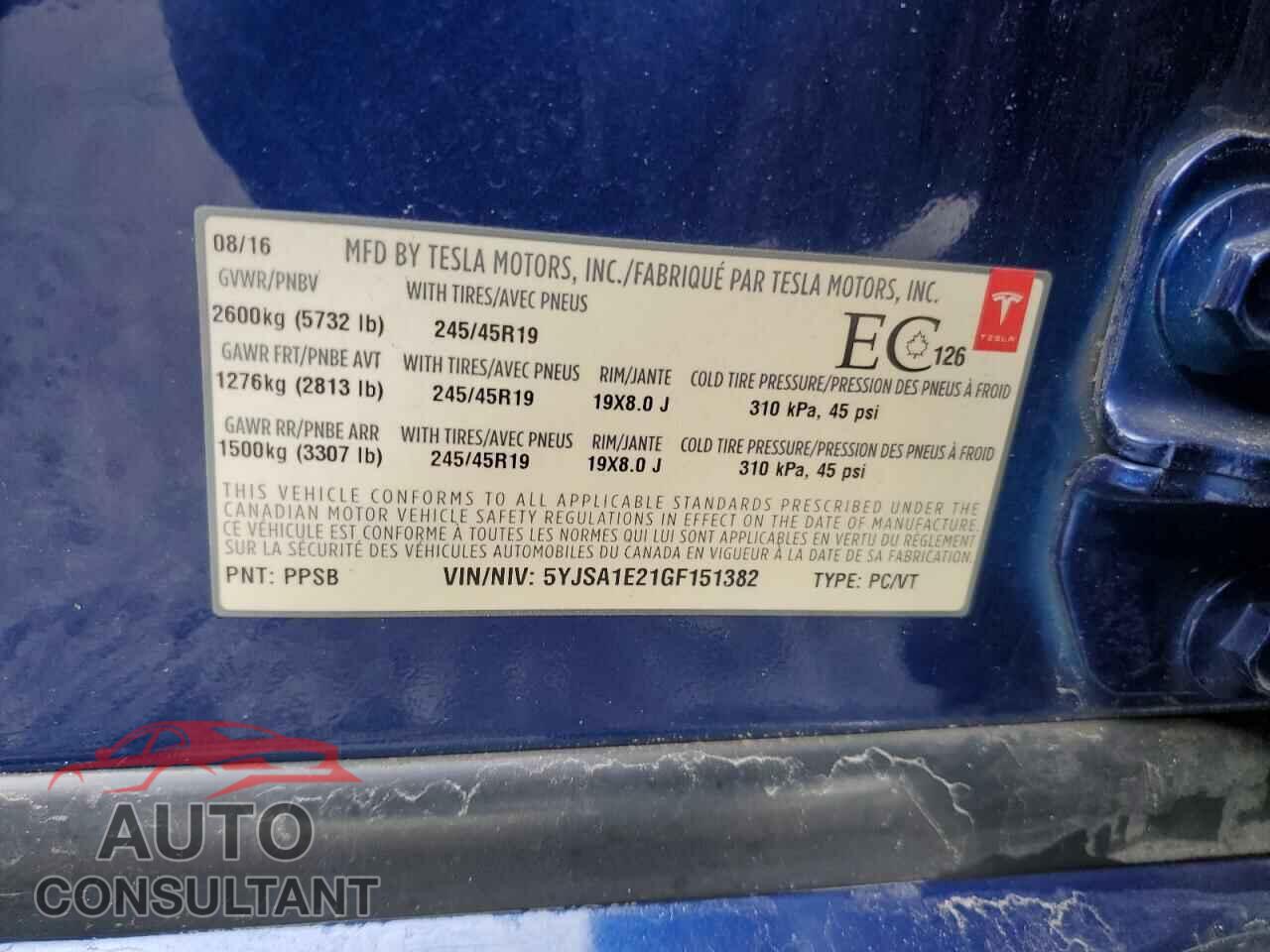 TESLA MODEL S 2016 - 5YJSA1E21GF151382
