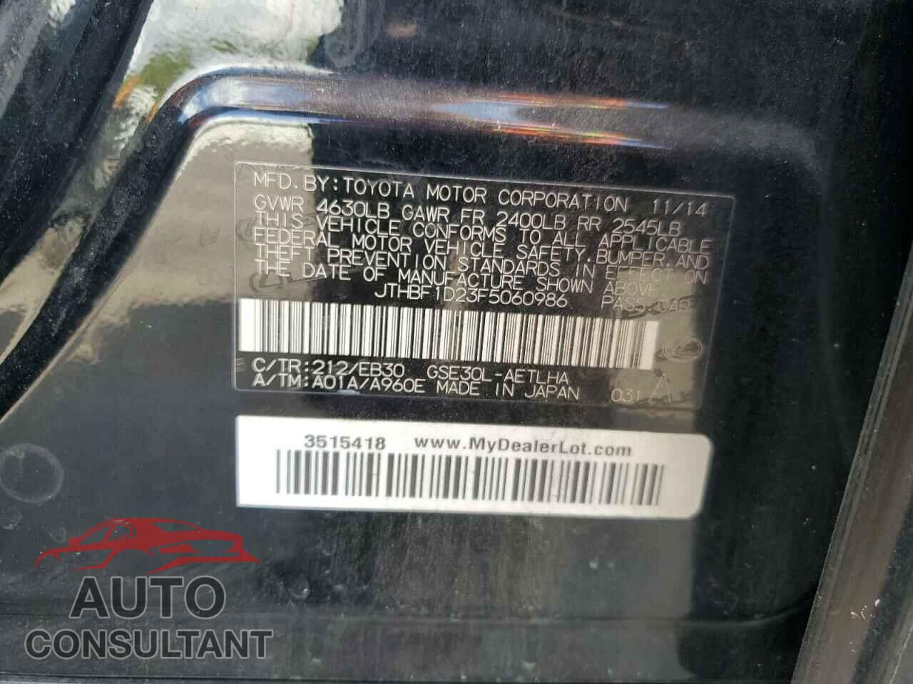 LEXUS IS 2015 - JTHBF1D23F5060986