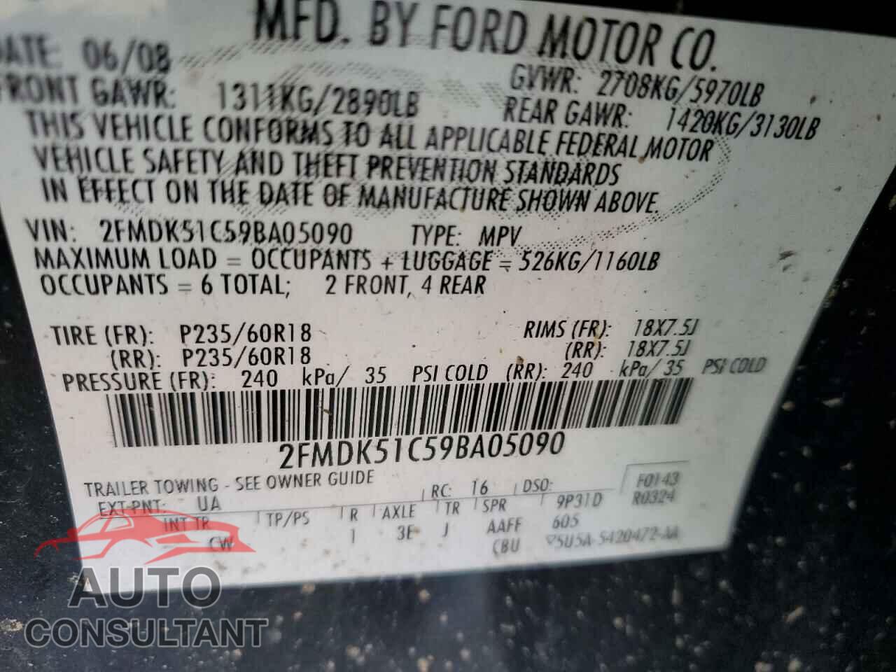 FORD FLEX 2009 - 2FMDK51C59BA05090