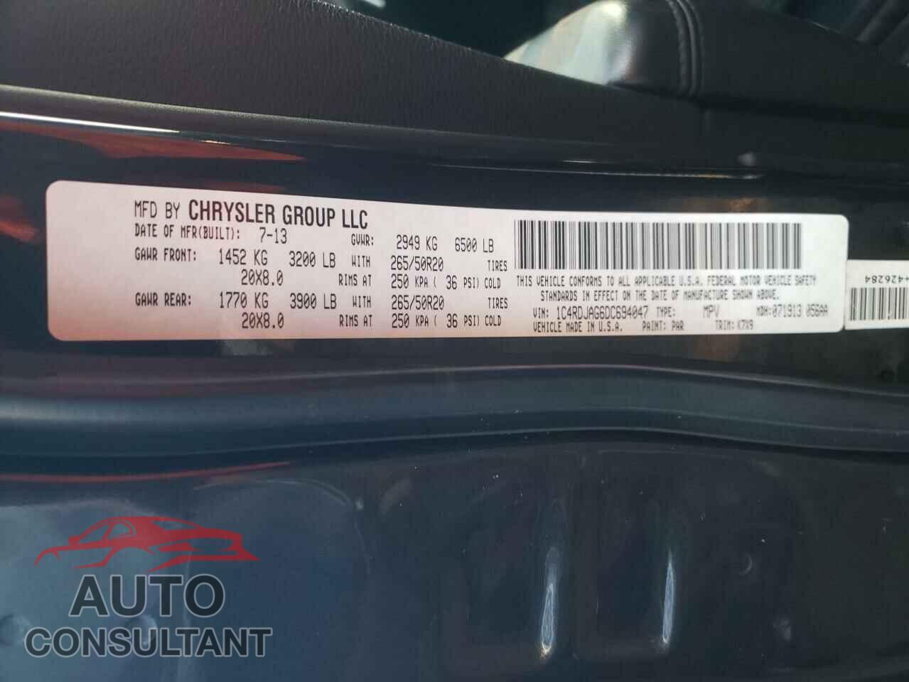 DODGE DURANGO 2013 - 1C4RDJAG6DC694047
