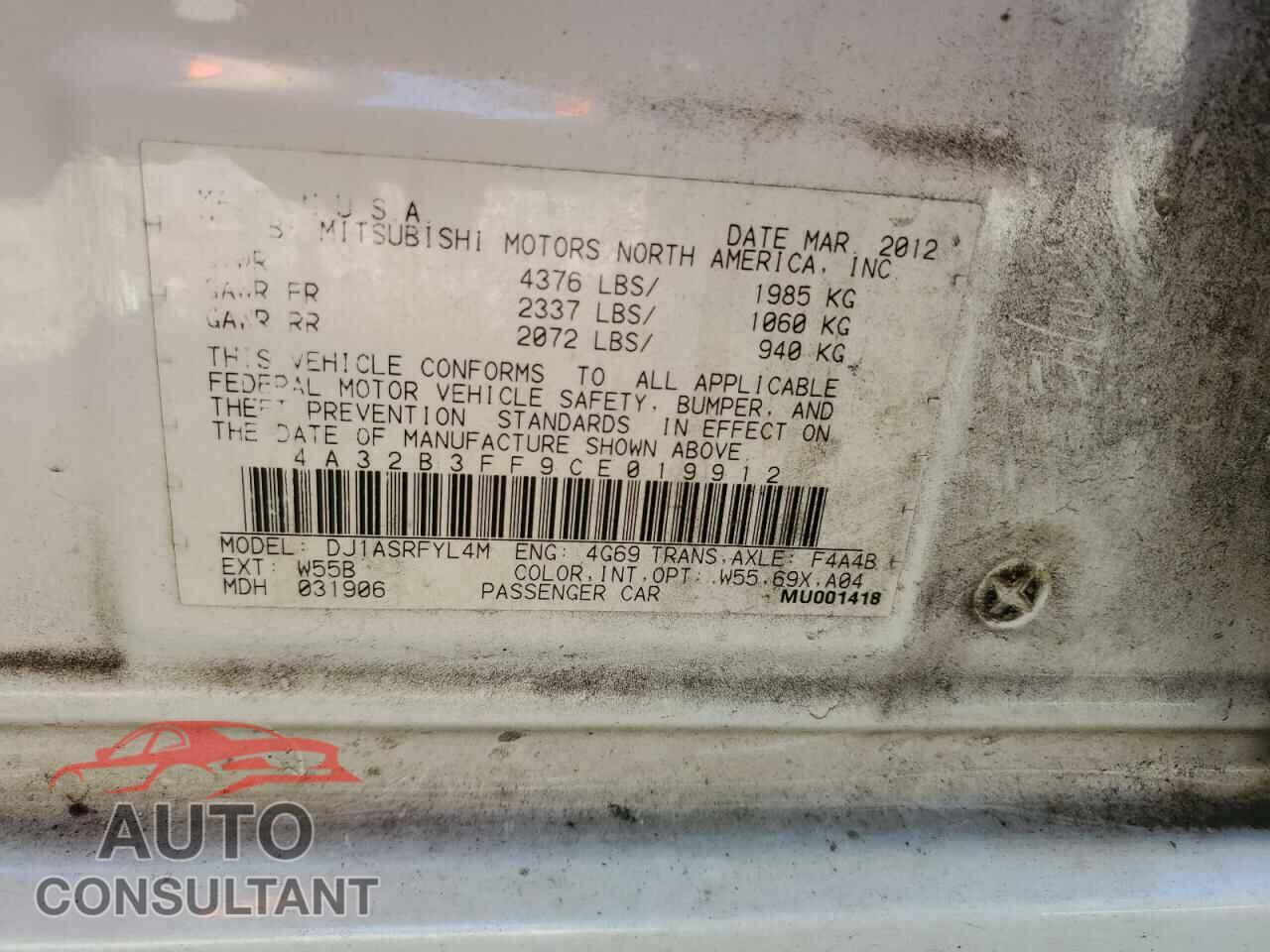 MITSUBISHI GALANT 2012 - 4A32B3FF9CE019912