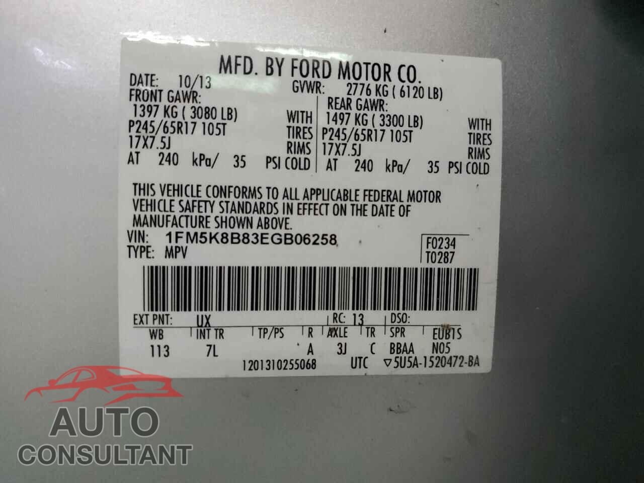 FORD EXPLORER 2014 - 1FM5K8B83EGB06258