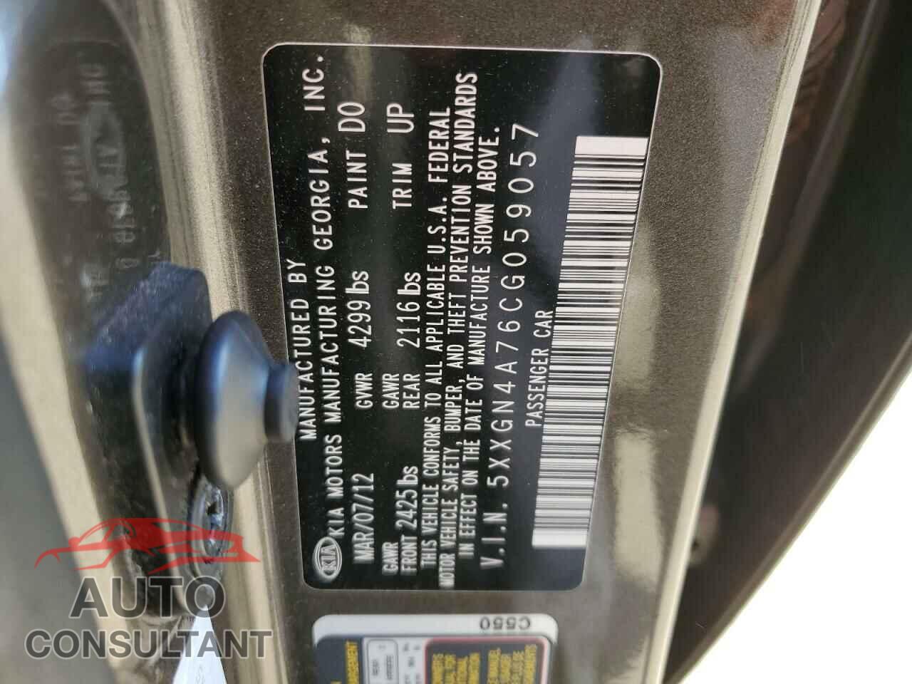 KIA OPTIMA 2012 - 5XXGN4A76CG059057