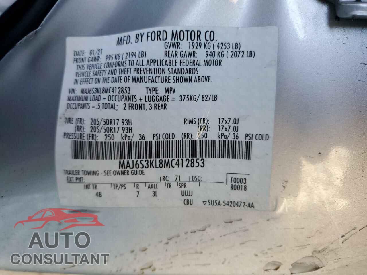 FORD ECOSPORT 2021 - MAJ6S3KL8MC412853