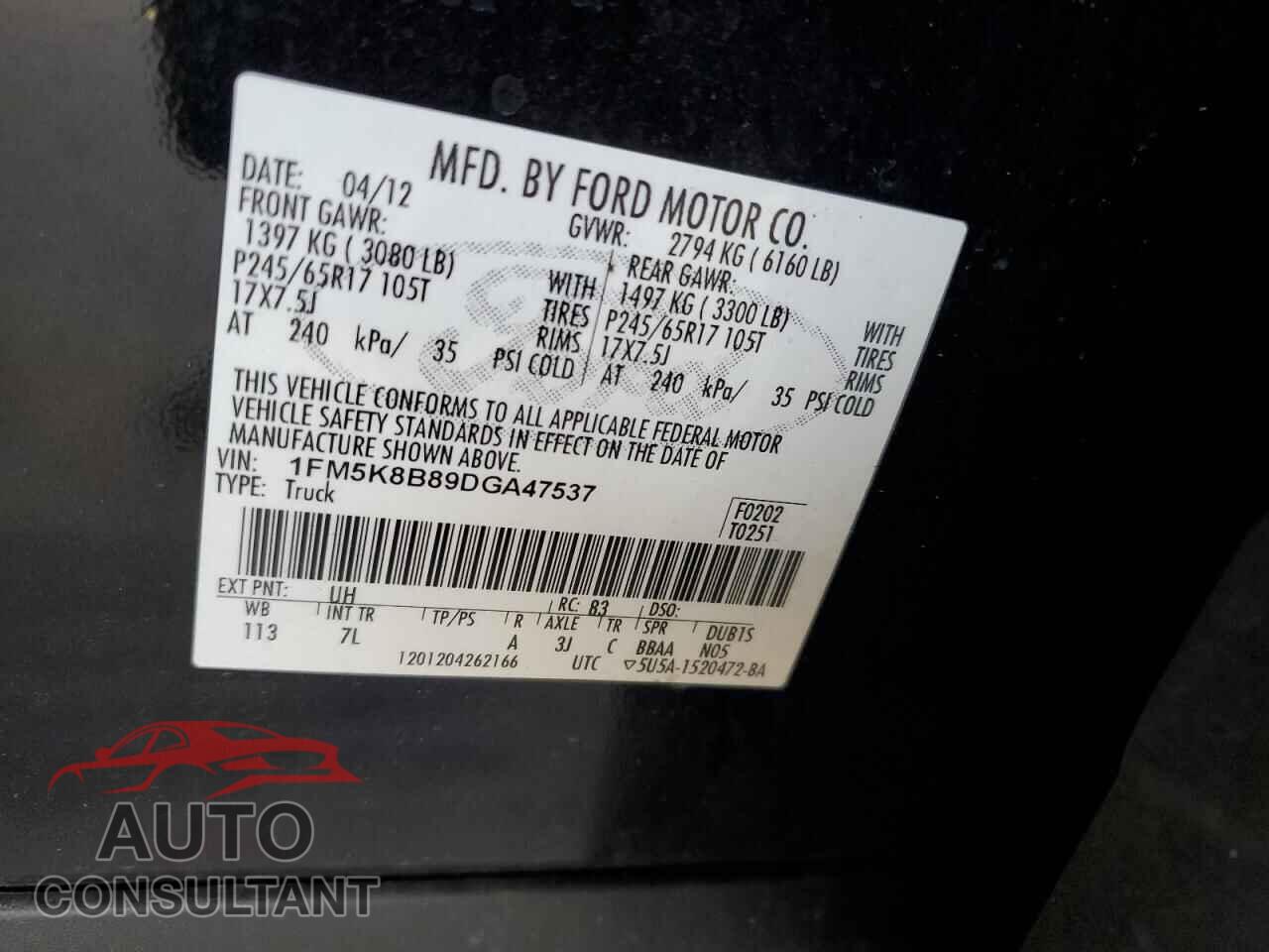 FORD EXPLORER 2013 - 1FM5K8B89DGA47537