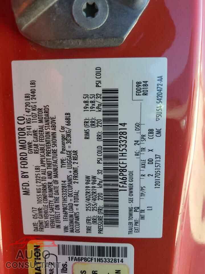 FORD MUSTANG 2017 - 1FA6P8CF1H5332814