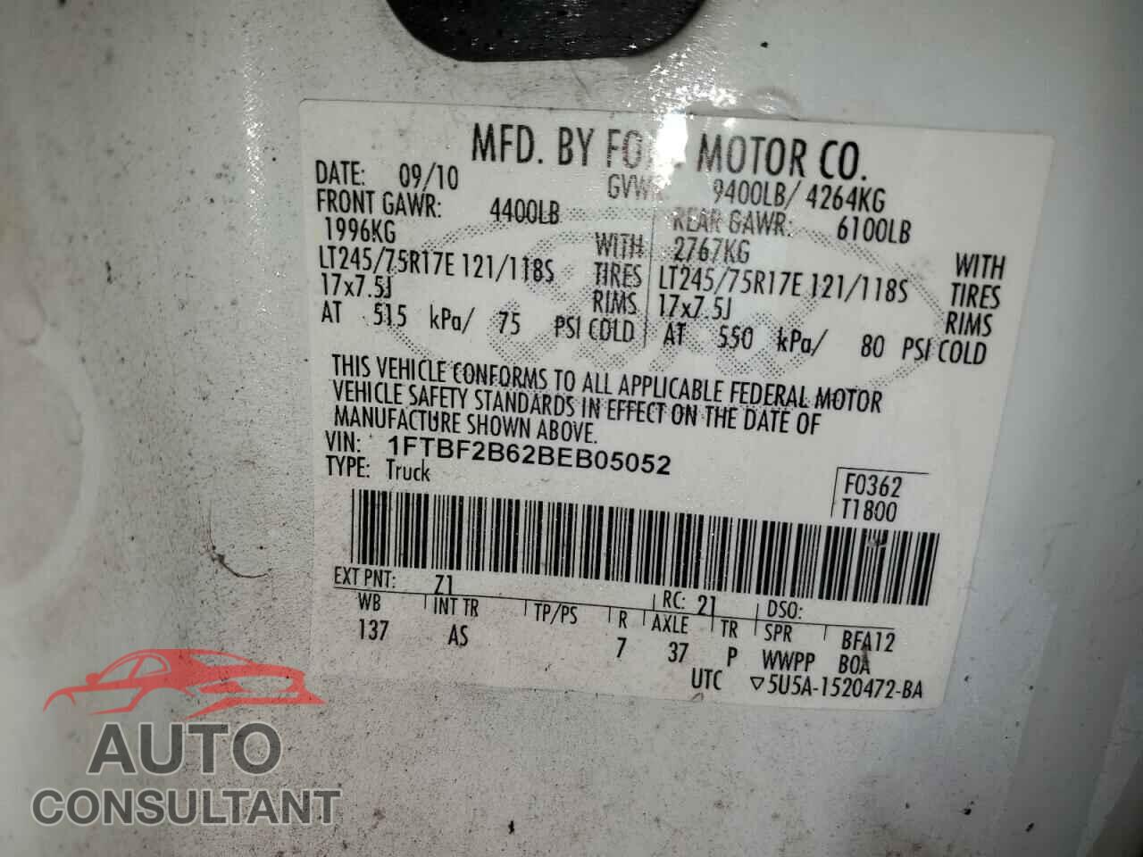 FORD F250 2011 - 1FTBF2B62BEB05052