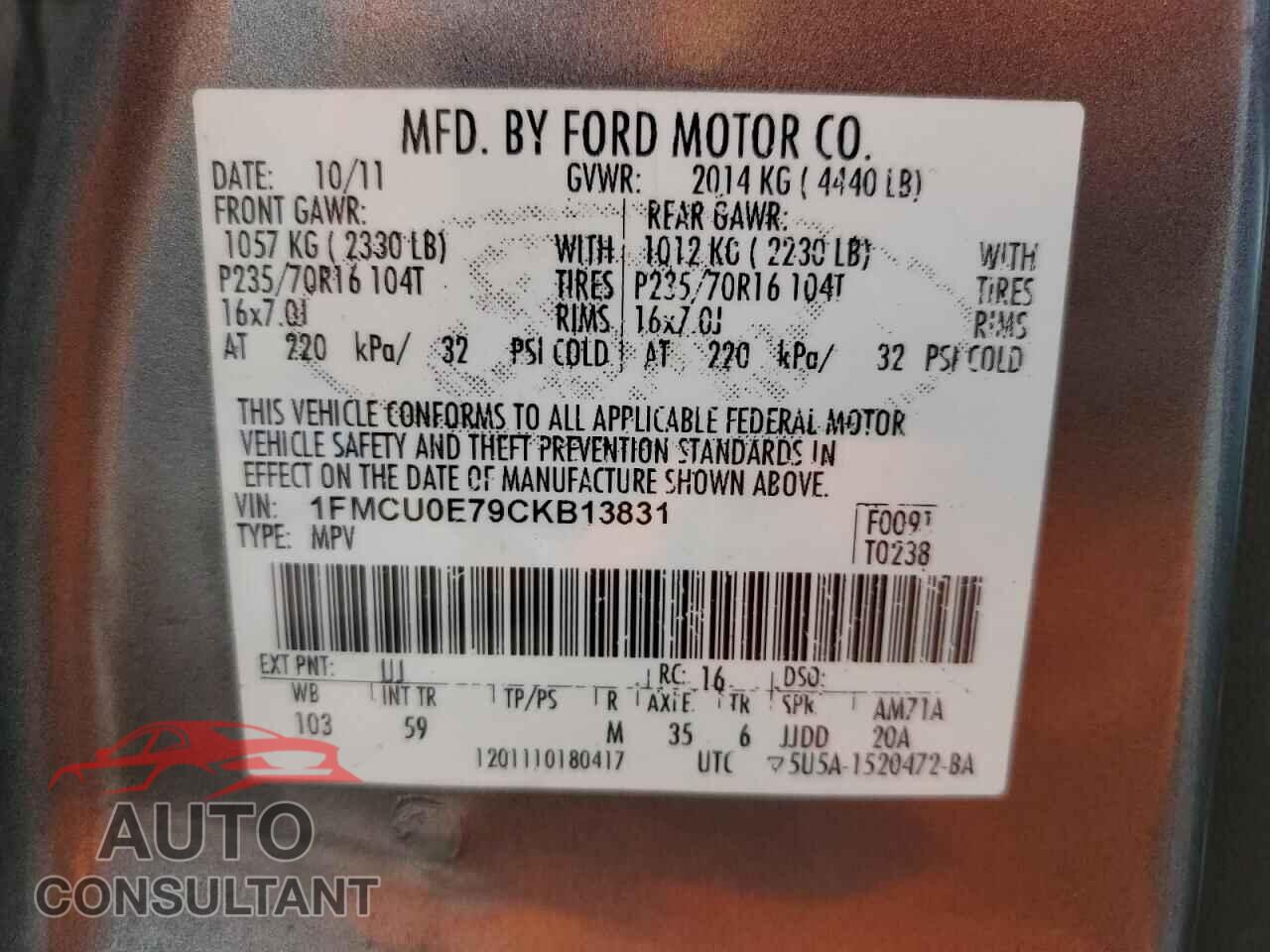 FORD ESCAPE 2012 - 1FMCU0E79CKB13831
