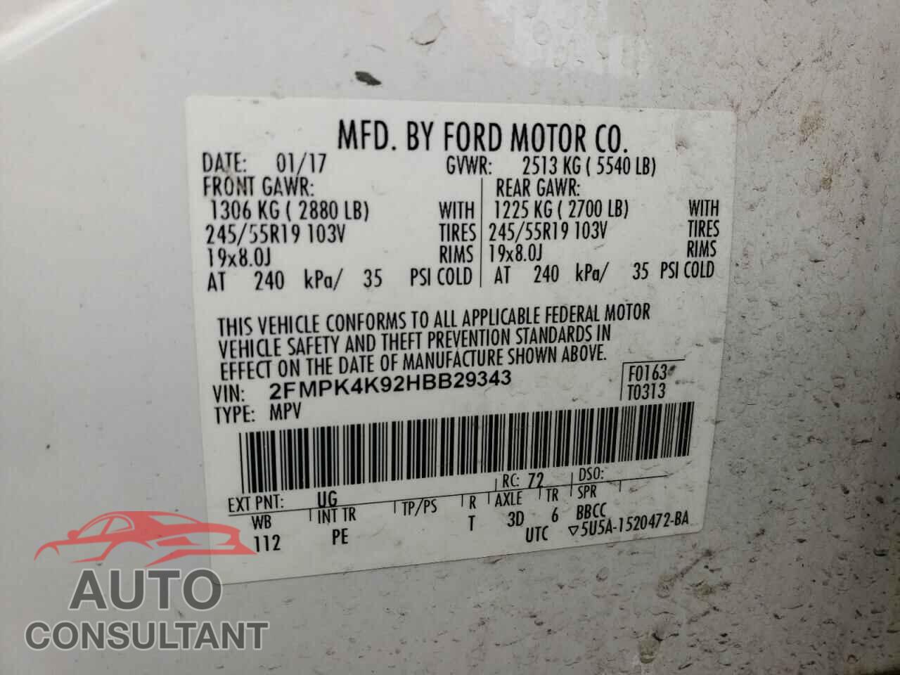 FORD EDGE 2017 - 2FMPK4K92HBB29343