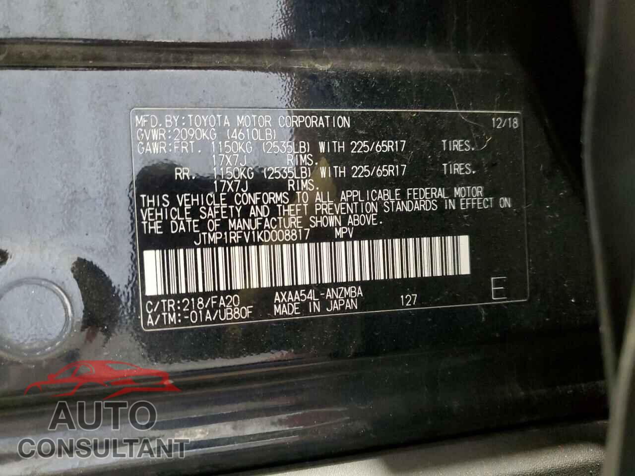 TOYOTA RAV4 2019 - JTMP1RFV1KD008817