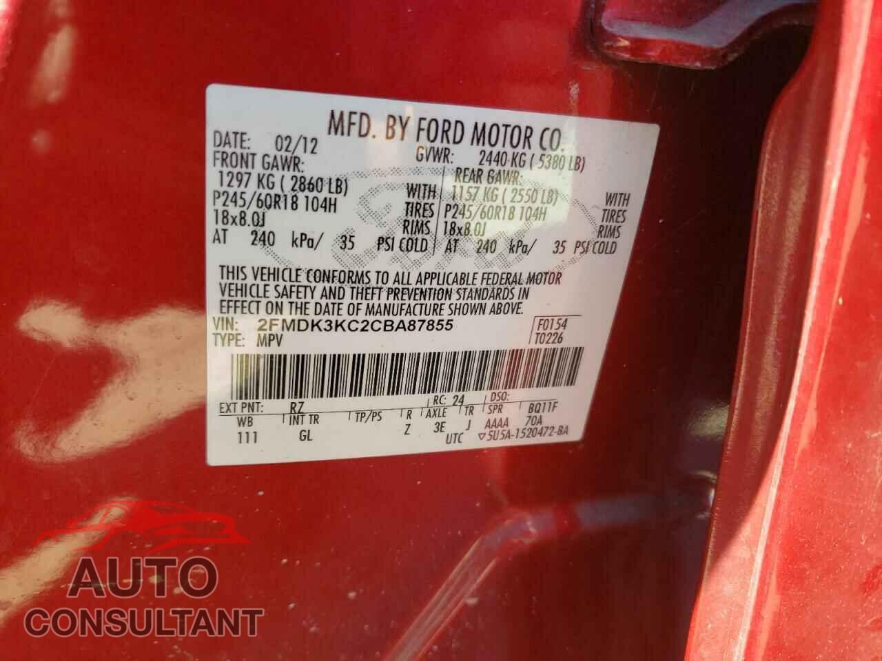 FORD EDGE 2012 - 2FMDK3KC2CBA87855