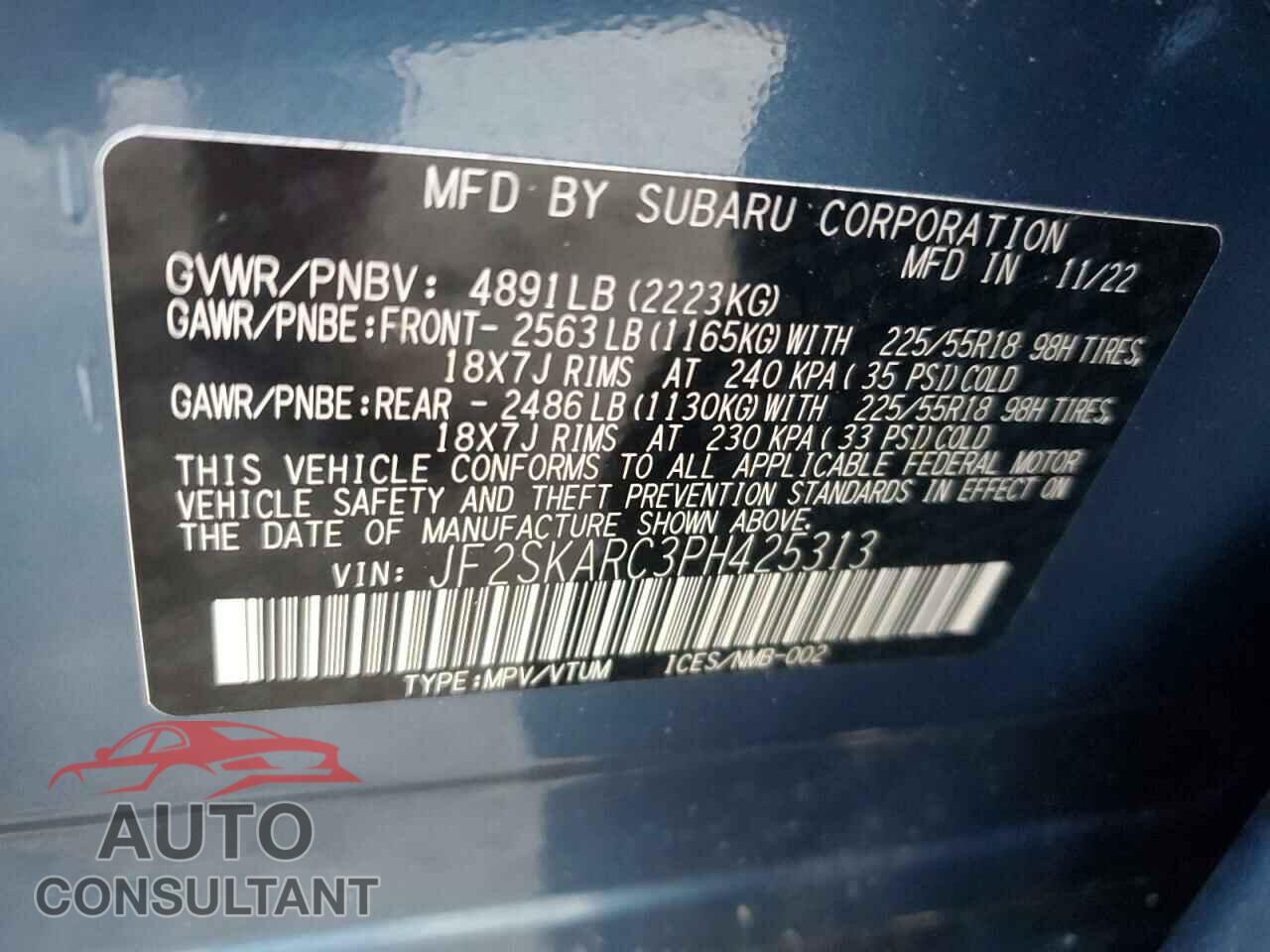 SUBARU FORESTER 2023 - JF2SKARC3PH425313