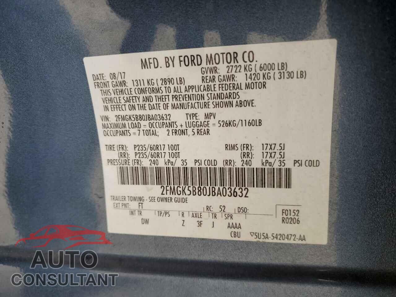 FORD FLEX 2018 - 2FMGK5B80JBA03632