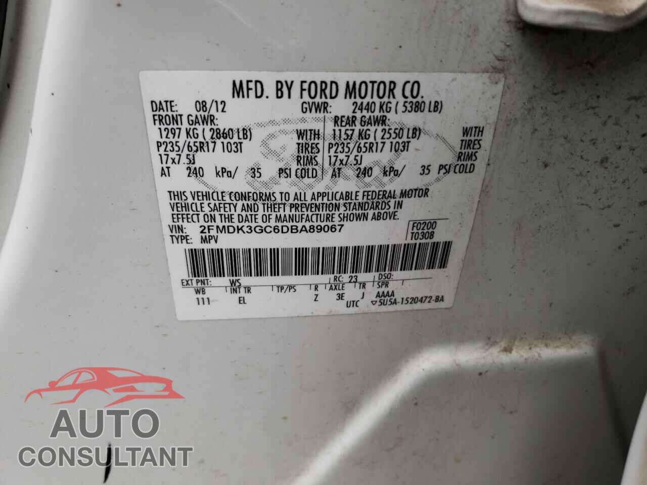 FORD EDGE 2013 - 2FMDK3GC6DBA89067