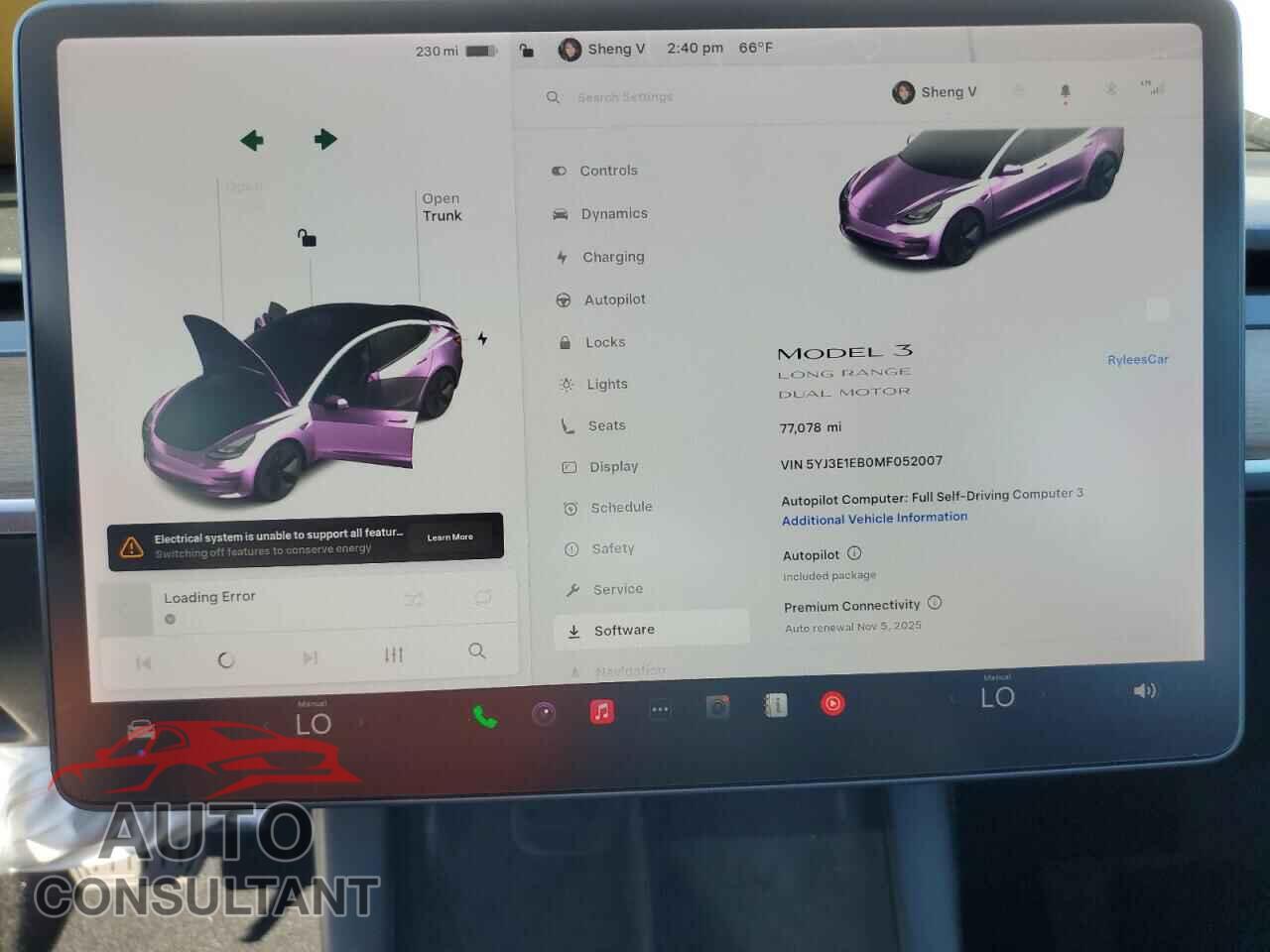 TESLA MODEL 3 2021 - 5YJ3E1EB0MF052007