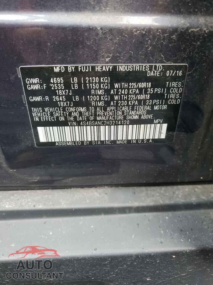 SUBARU OUTBACK 2017 - 4S4BSANC2H3214120