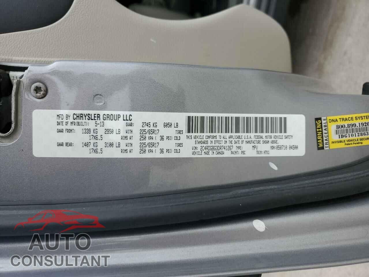 DODGE CARAVAN 2013 - 2C4RDGBG3DR741267