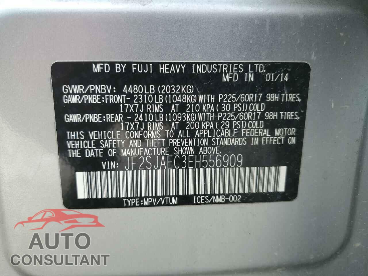 SUBARU FORESTER 2014 - JF2SJAEC3EH556909