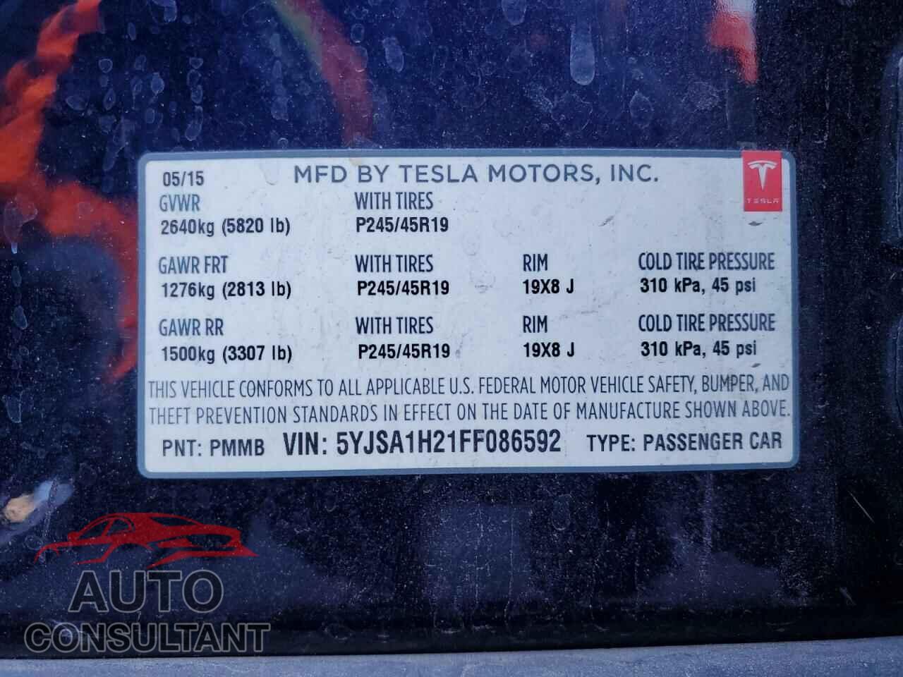 TESLA MODEL S 2015 - 5YJSA1H21FF086592