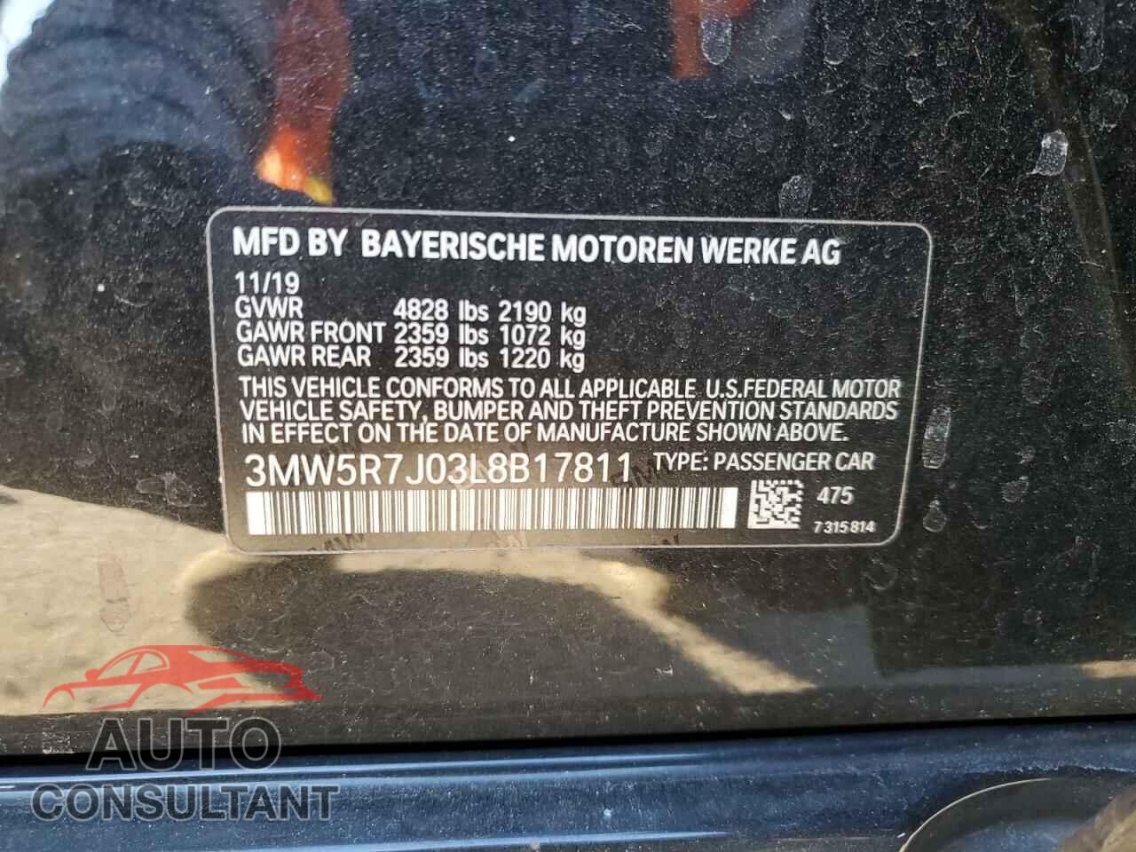 BMW 3 SERIES 2020 - 3MW5R7J03L8B17811
