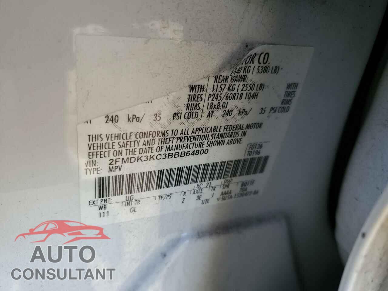 FORD EDGE 2011 - 2FMDK3KC3BBB64800
