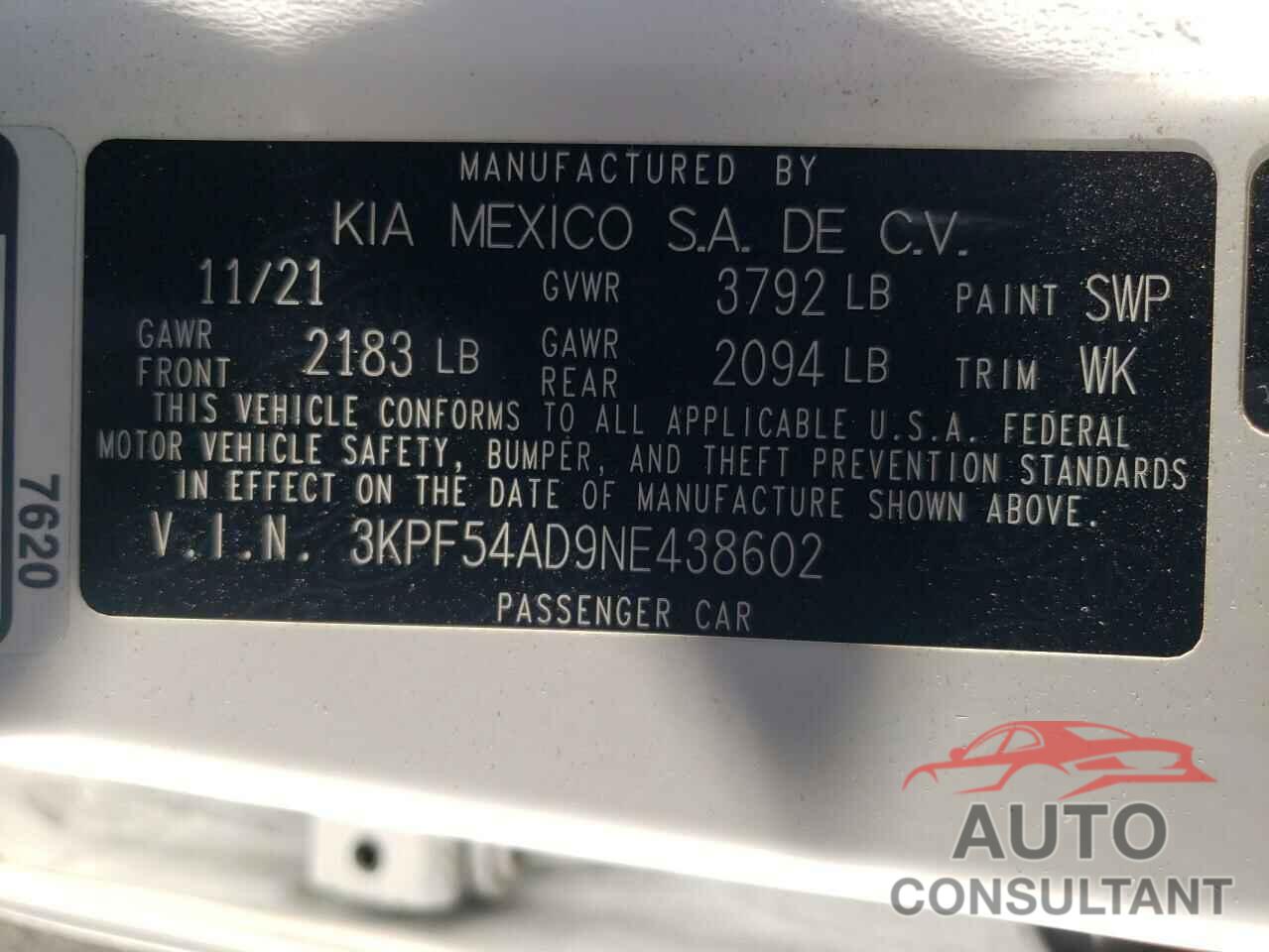 KIA FORTE 2022 - 3KPF54AD9NE438602