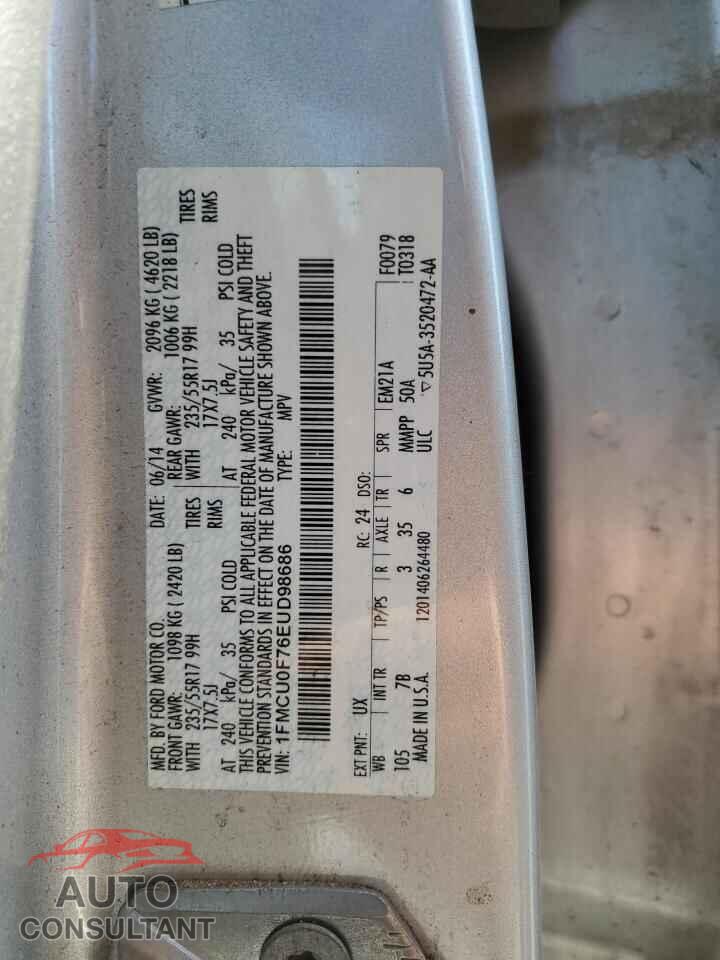 FORD ESCAPE 2014 - 1FMCU0F76EUD98686
