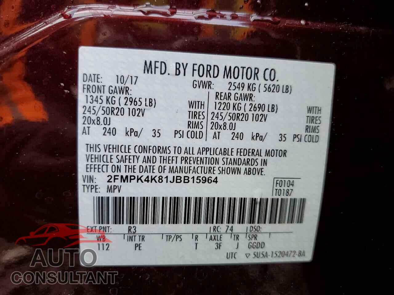 FORD EDGE 2018 - 2FMPK4K81JBB15964