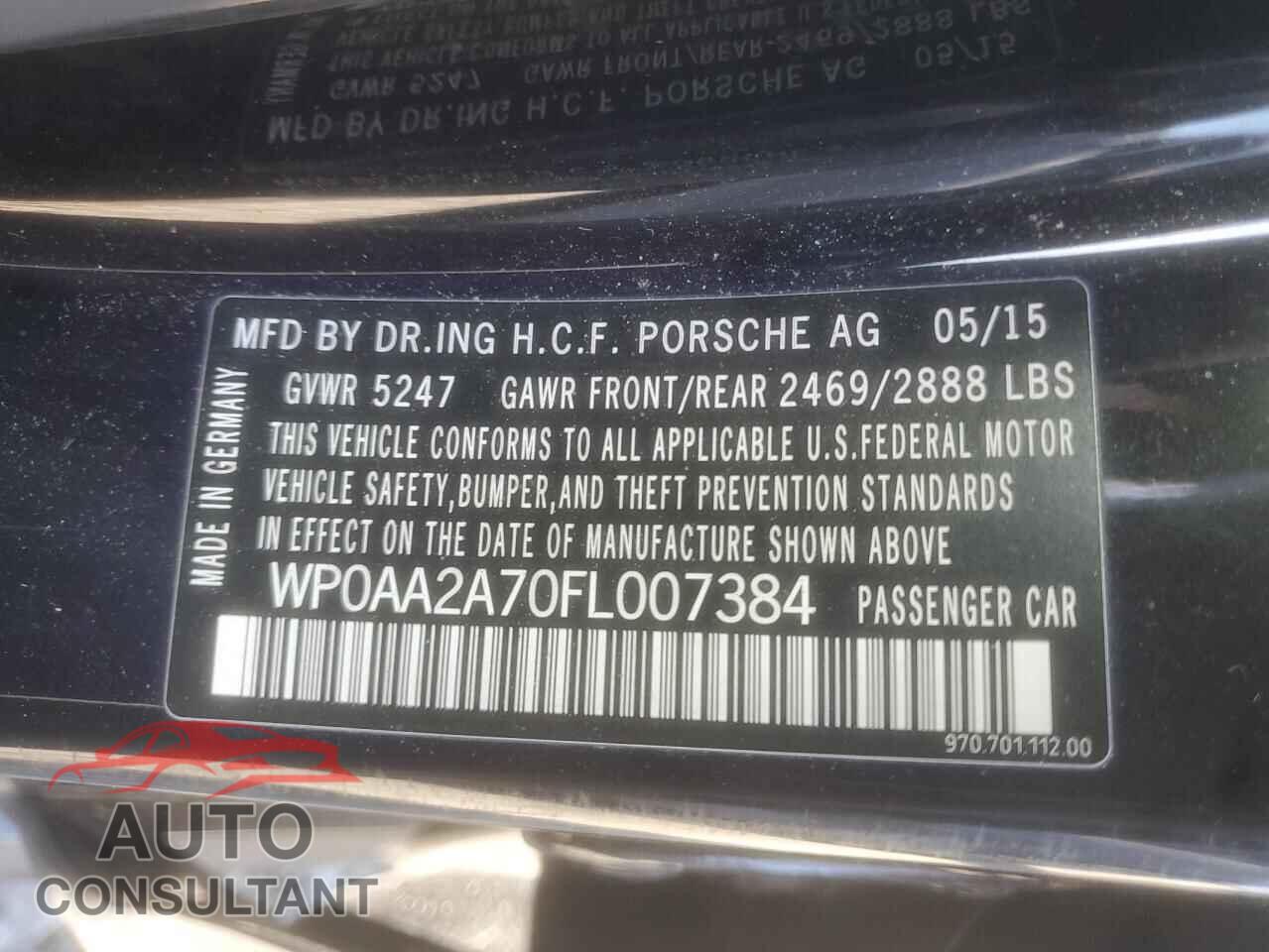 PORSCHE PANAMERA 2015 - WP0AA2A70FL007384