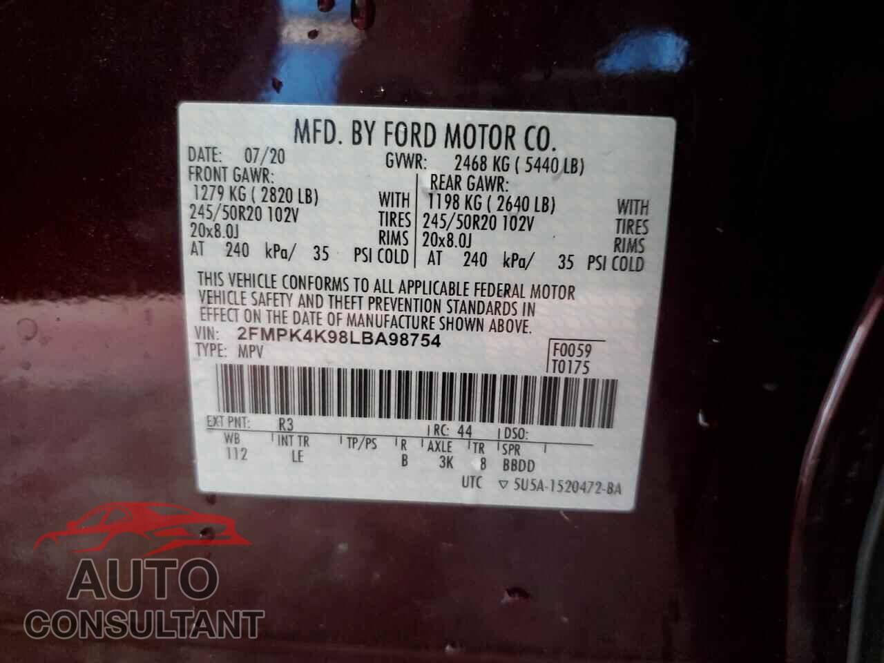 FORD EDGE 2020 - 2FMPK4K98LBA98754