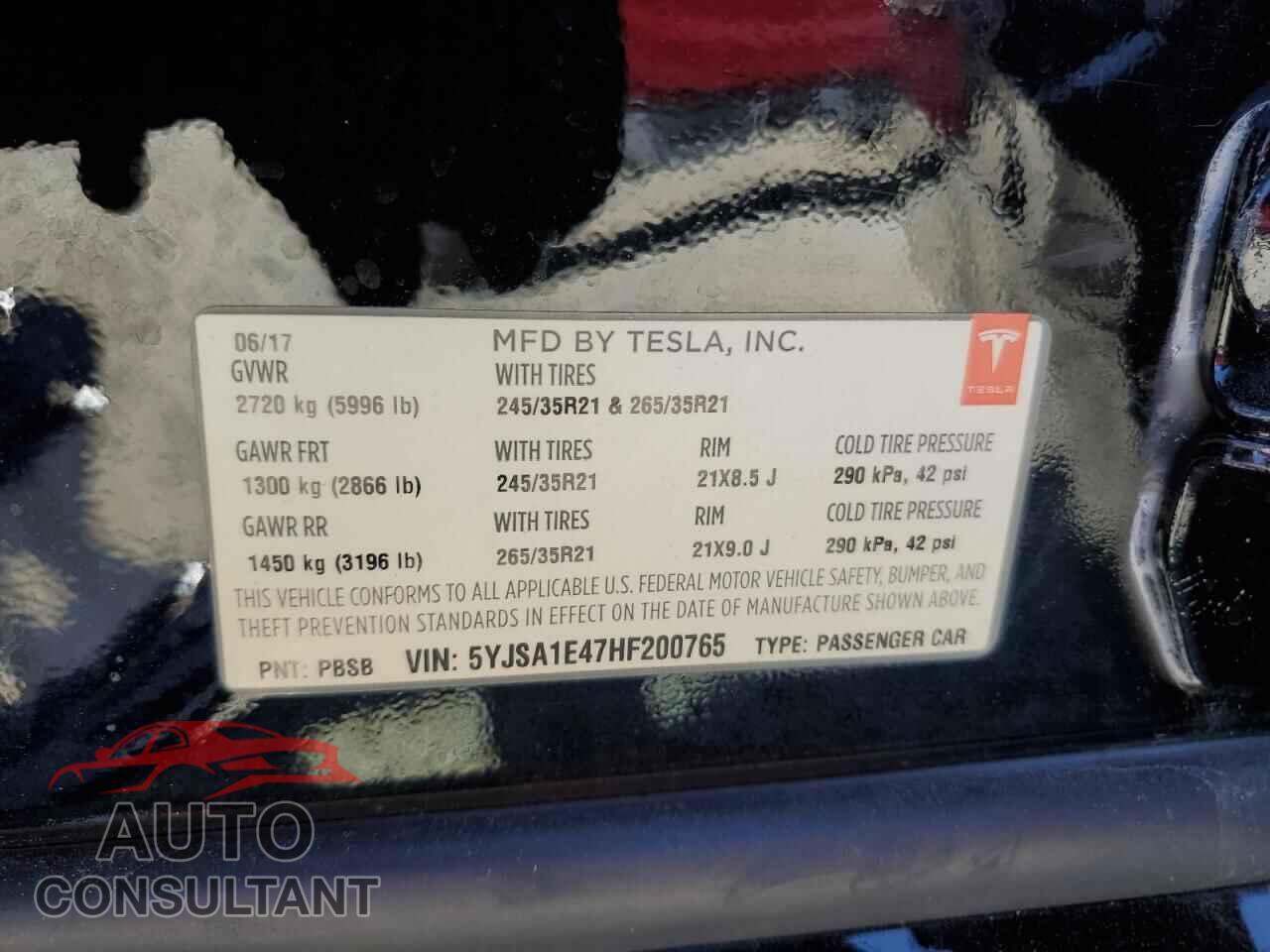 TESLA MODEL S 2017 - 5YJSA1E47HF200765