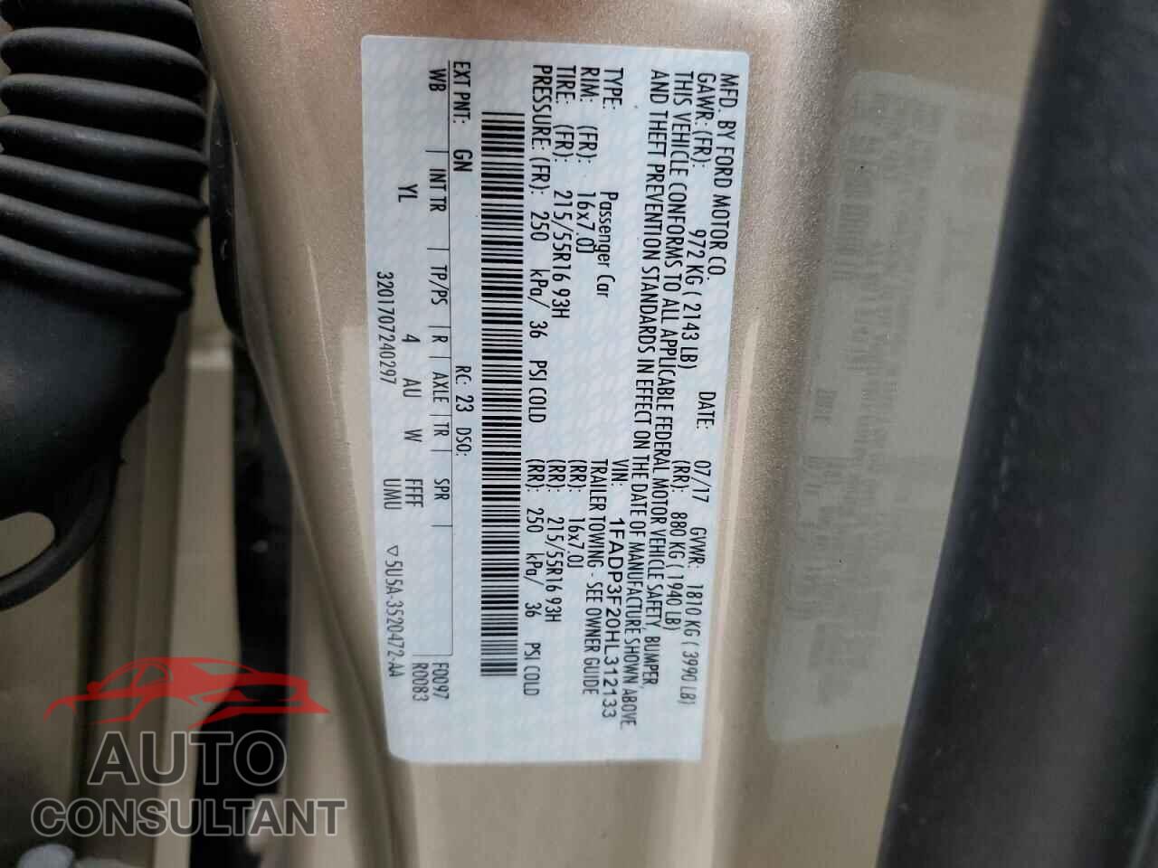 FORD FOCUS 2017 - 1FADP3F20HL312133