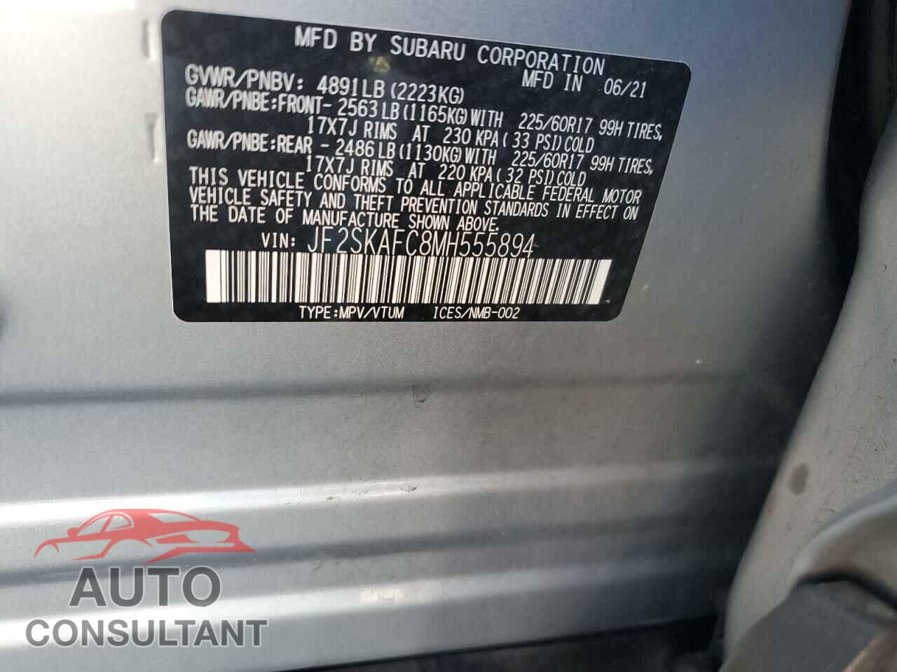 SUBARU FORESTER 2021 - JF2SKAFC8MH555894