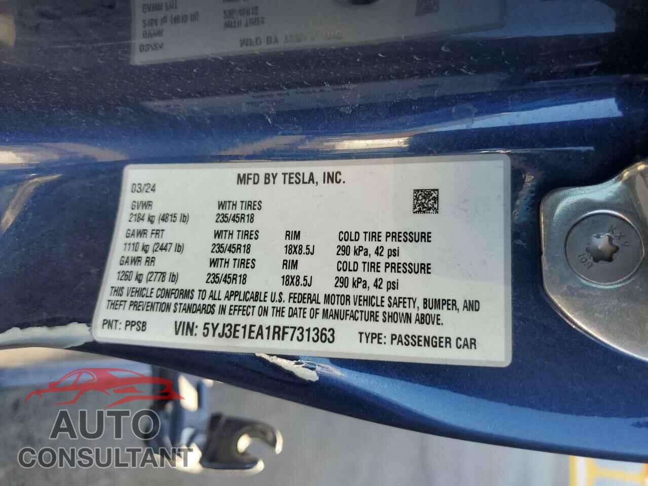 TESLA MODEL 3 2024 - 5YJ3E1EA1RF731363