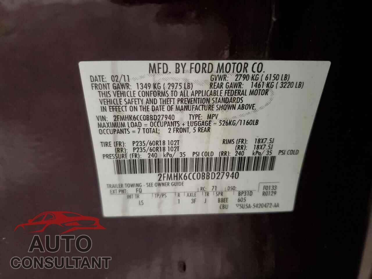 FORD FLEX 2011 - 2FMHK6CC0BBD27940