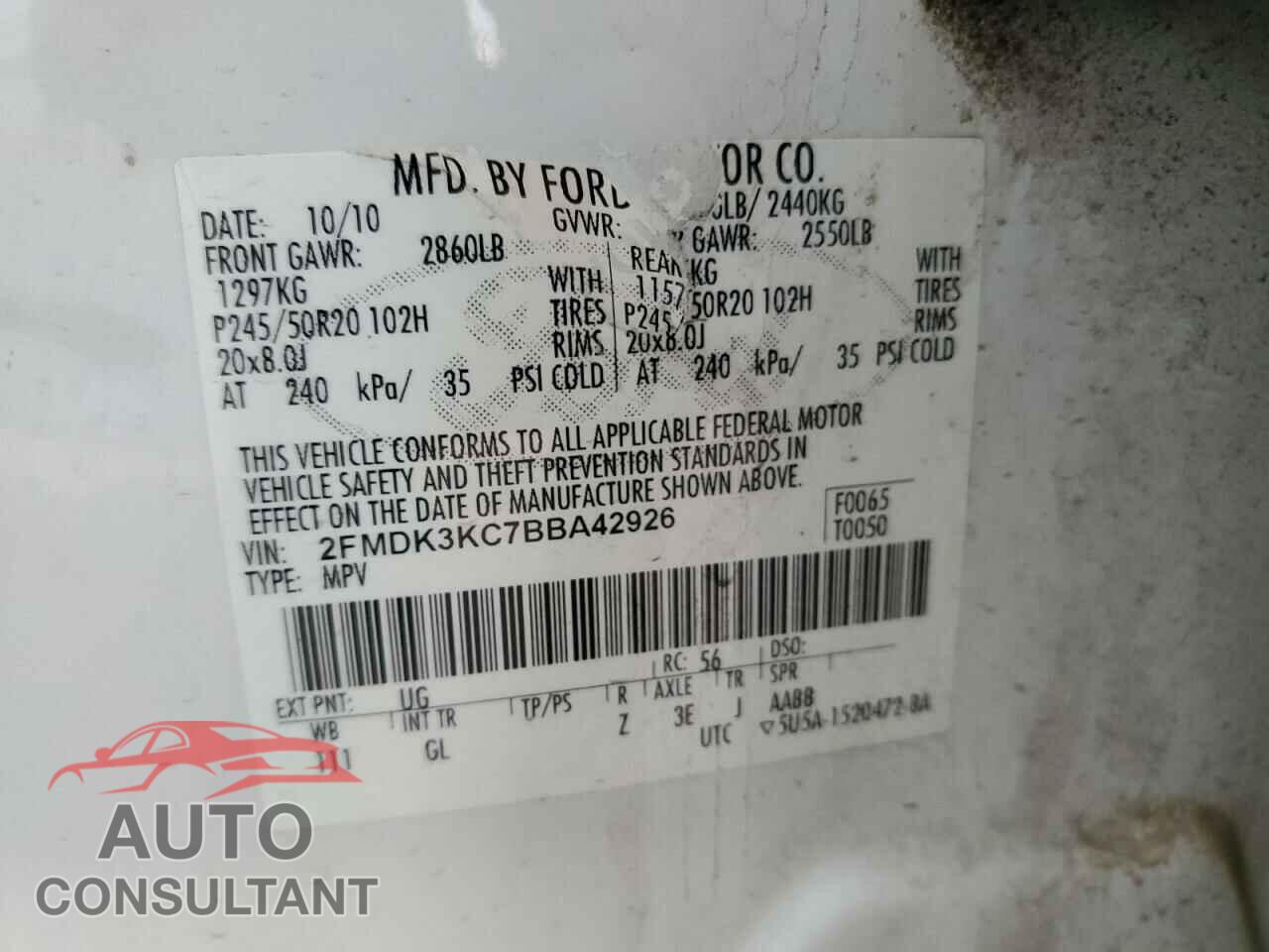 FORD EDGE 2011 - 2FMDK3KC7BBA42926
