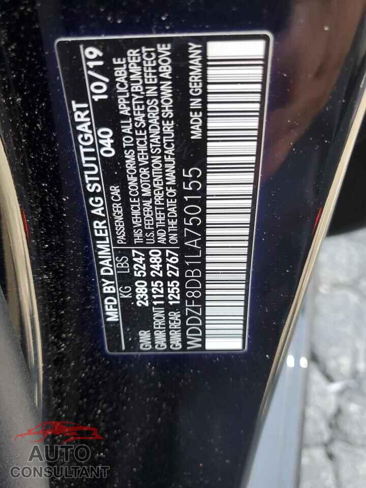 MERCEDES-BENZ E-CLASS 2020 - WDDZF8DB1LA750155