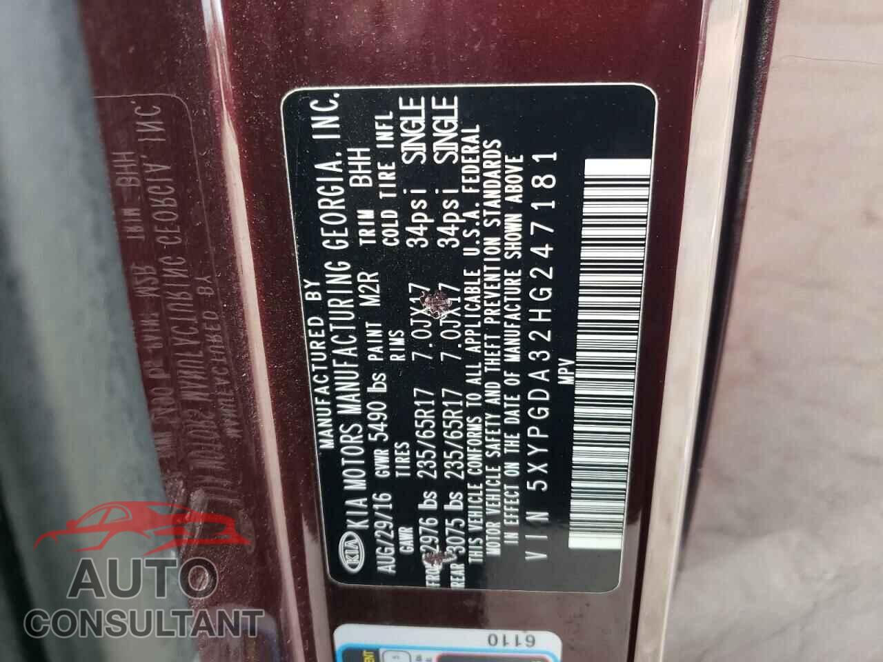 KIA SORENTO 2017 - 5XYPGDA32HG247181