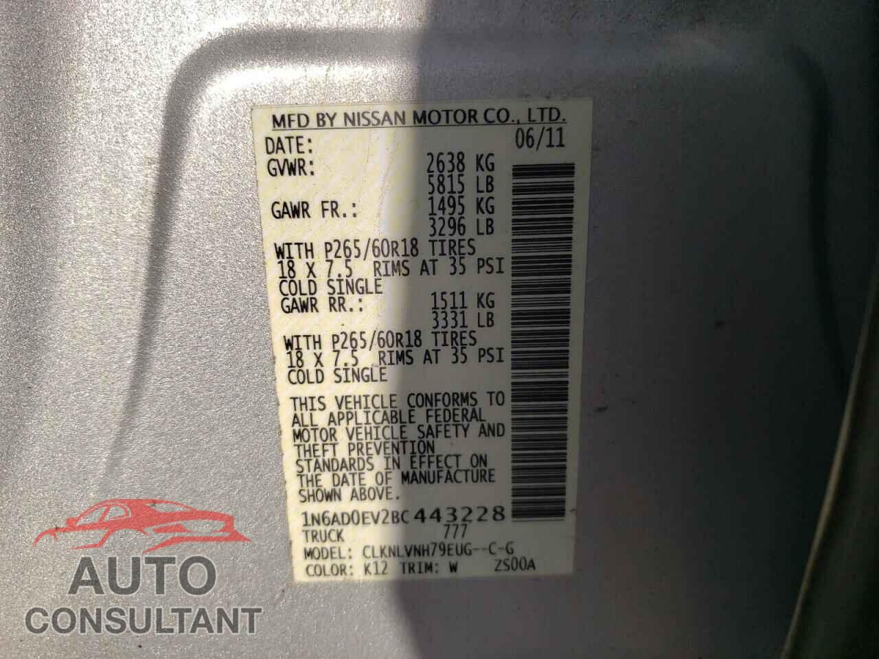 NISSAN FRONTIER 2011 - 1N6AD0EV2BC443228