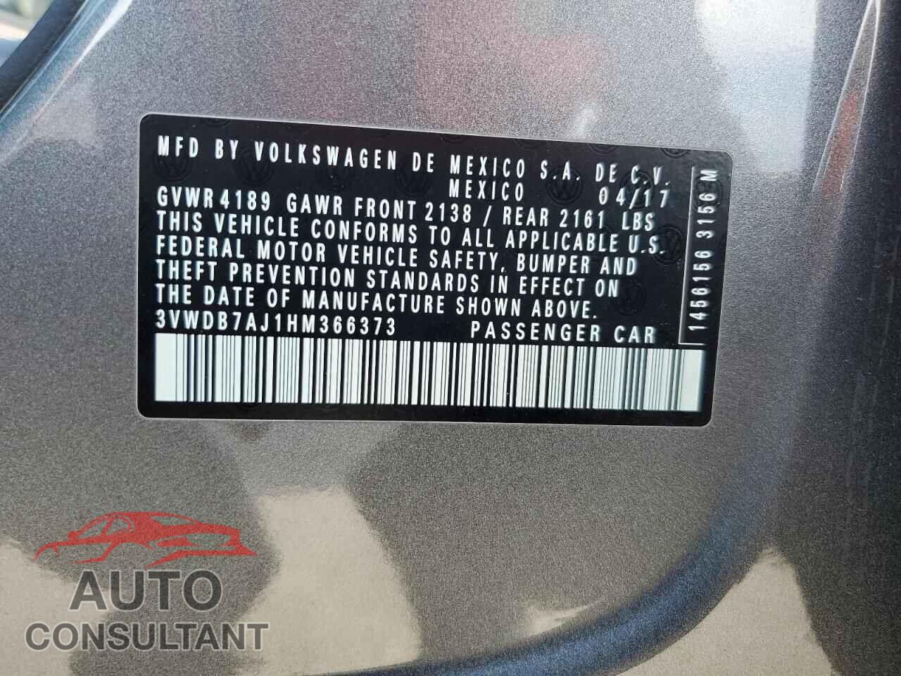 VOLKSWAGEN JETTA 2017 - 3VWDB7AJ1HM366373