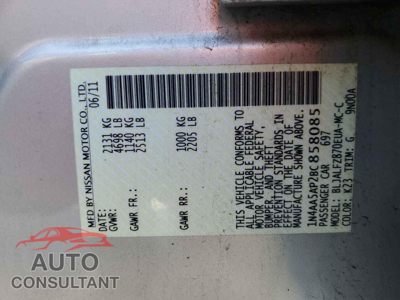 NISSAN MAXIMA 2011 - 1N4AA5AP2BC858085