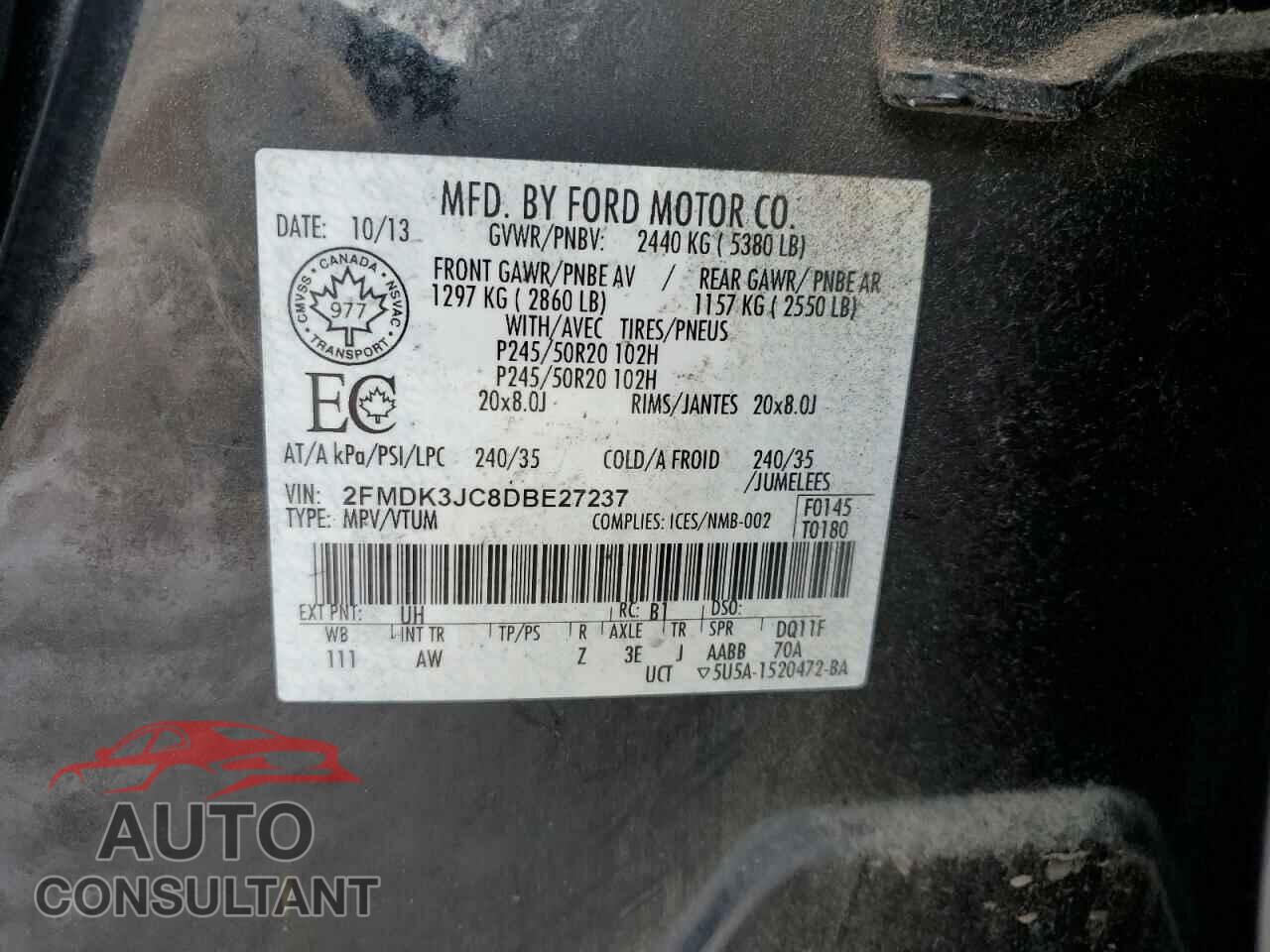 FORD EDGE 2013 - 2FMDK3JC8DBE27237