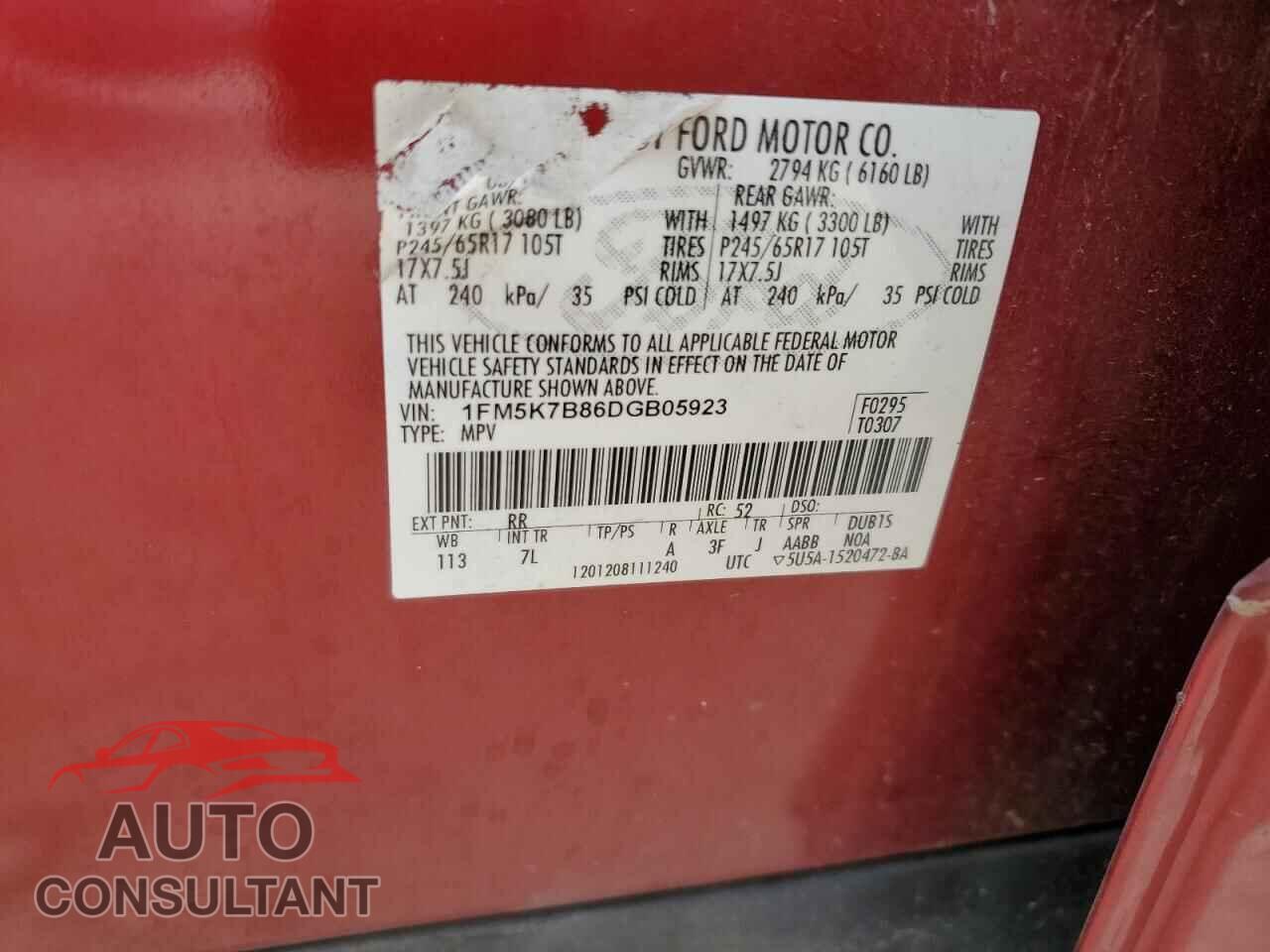 FORD EXPLORER 2013 - 1FM5K7B86DGB05923