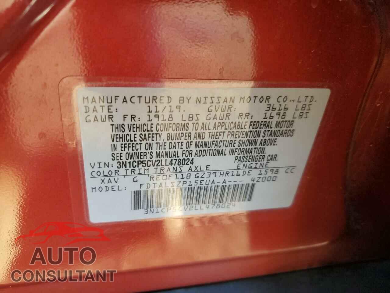 NISSAN KICKS 2020 - 3N1CP5CV2LL478024