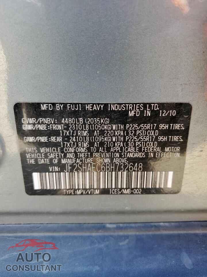 SUBARU FORESTER 2011 - JF2SHAEC6BH732648