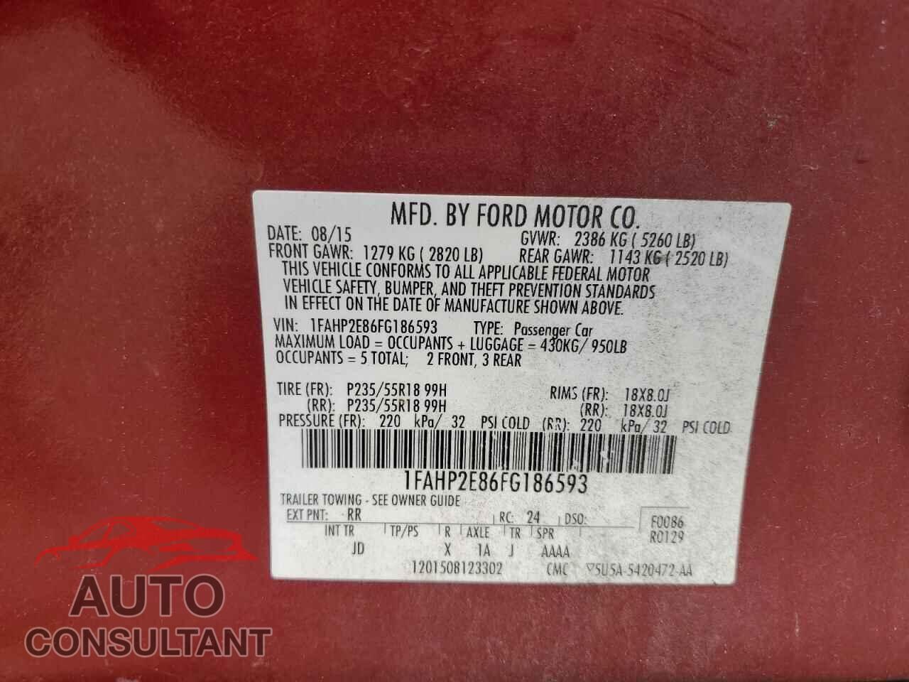 FORD TAURUS 2015 - 1FAHP2E86FG186593