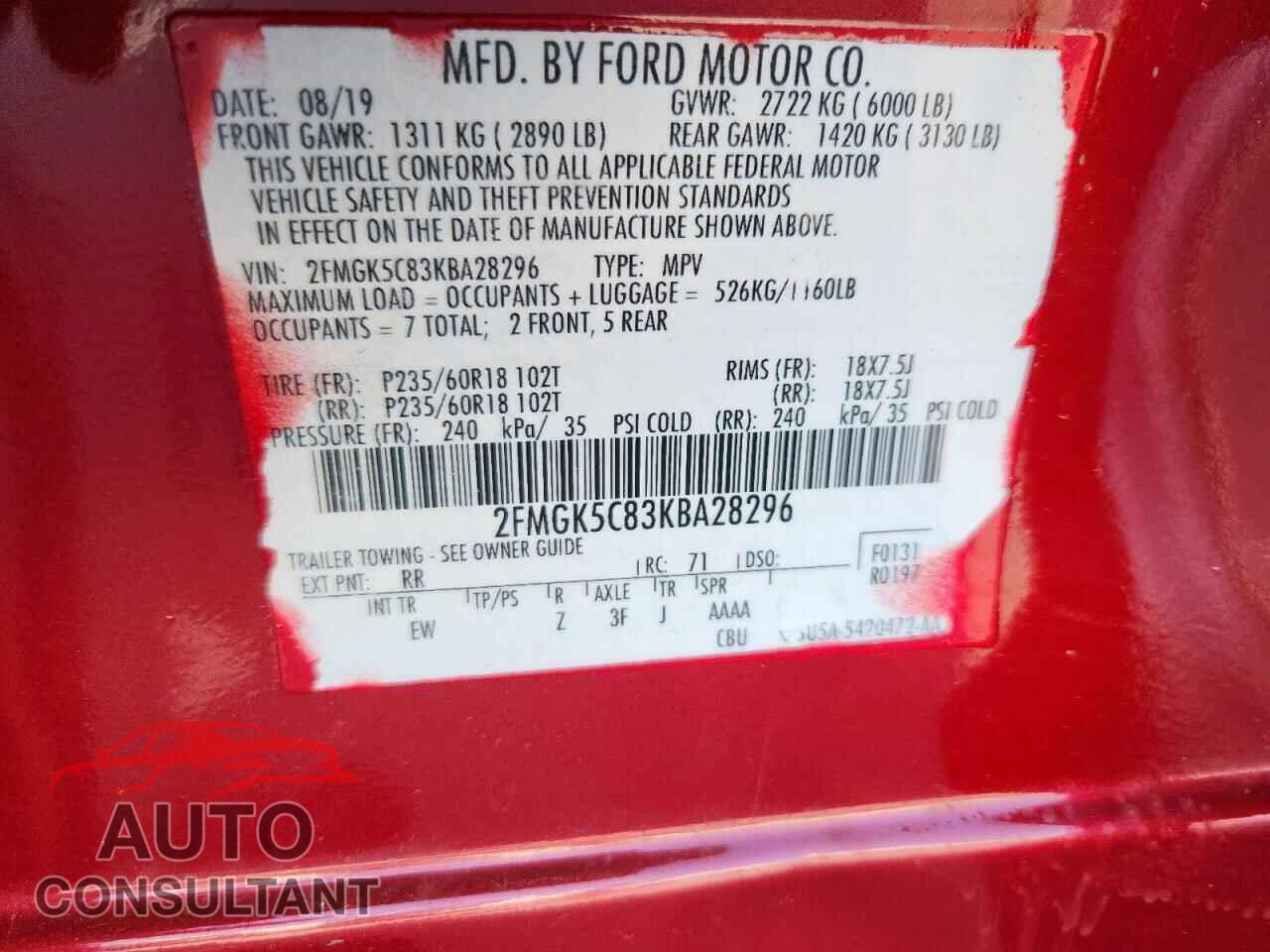 FORD FLEX 2019 - 2FMGK5C83KBA28296